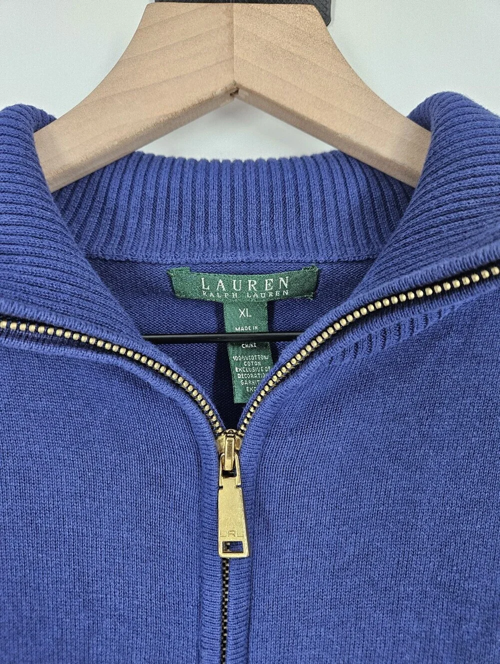 Lauren Ralph Lauren Cobalt Blue Crest Embroidered Full Zip Cardigan